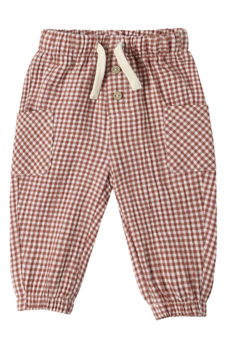 QUINCY MAE Luca Gingham Organic Cotton Pants, Main, color, Red