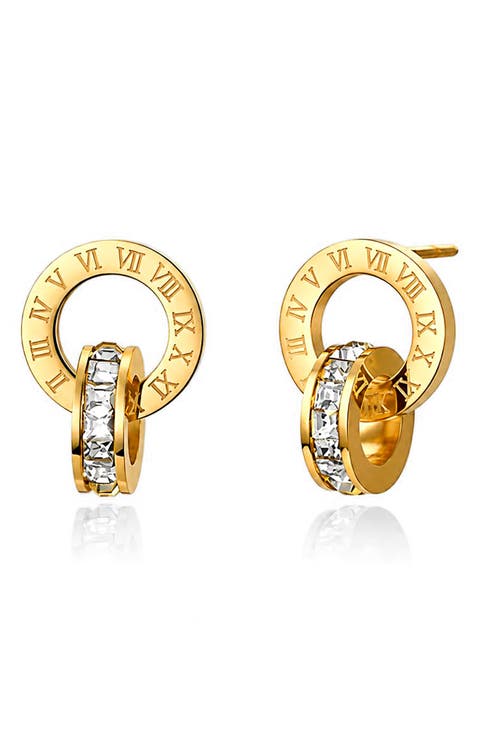 Roman Numeral Cubic Zirconia Drop Stud Earrings