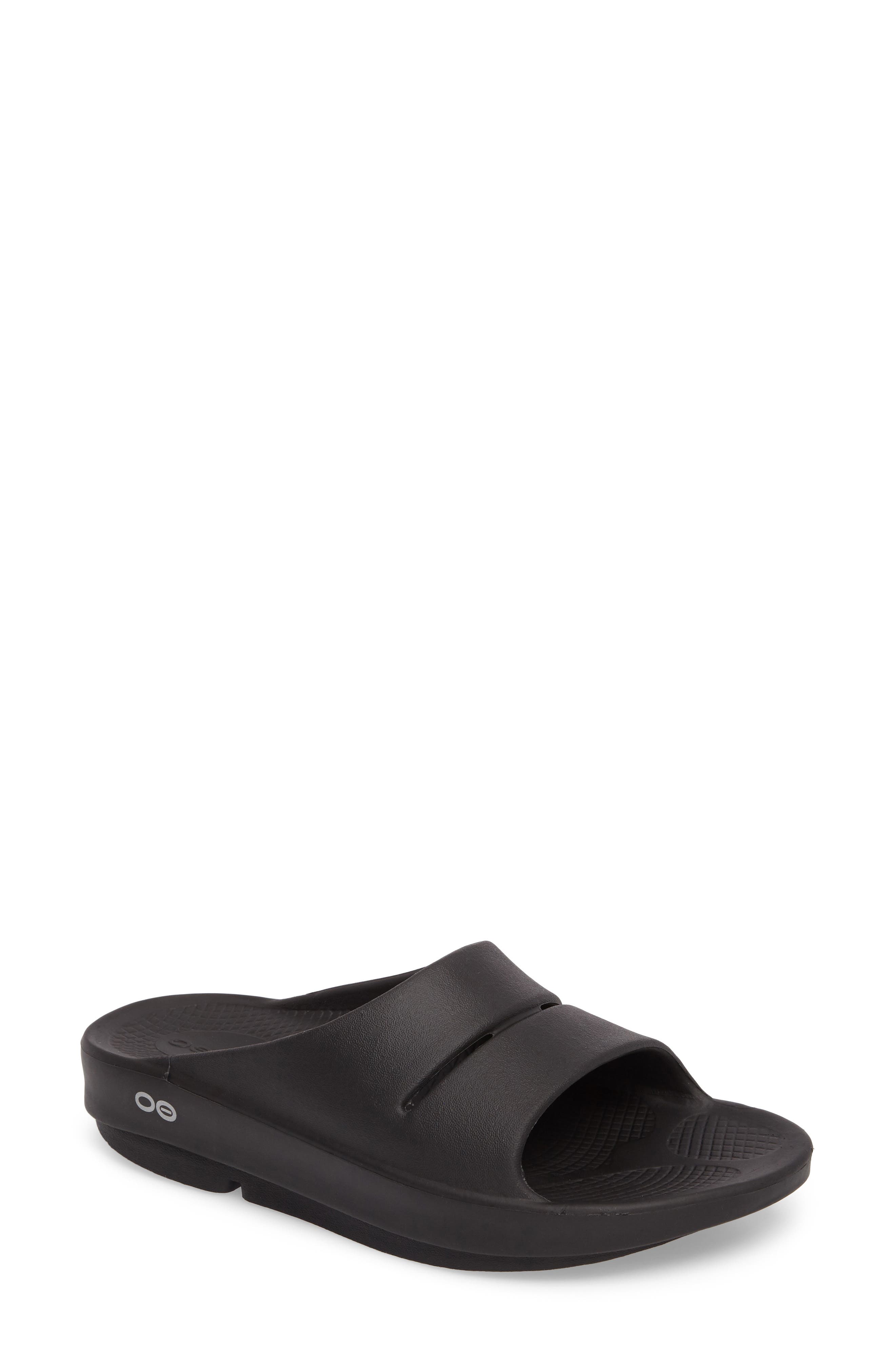 Oofos Gender Inclusive OOahh Slide Sandal, Main, color, Black