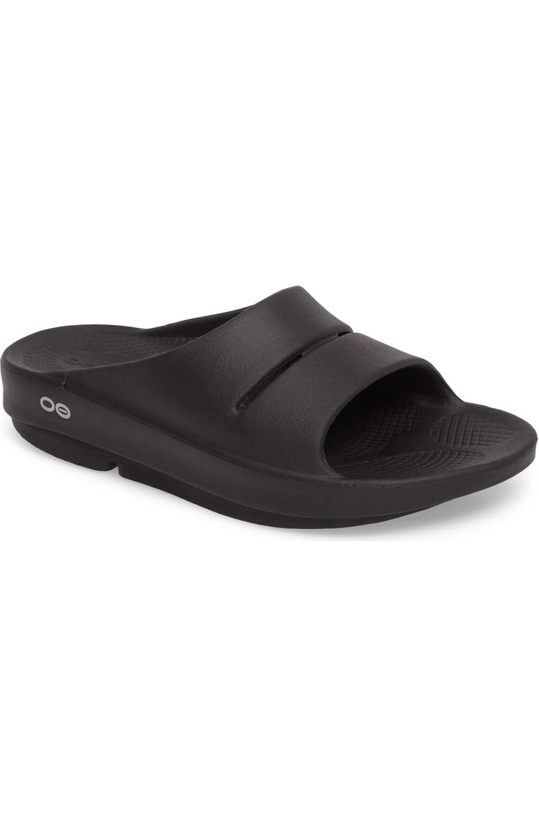 Oofos Gender Inclusive OOahh Slide Sandal, Main, color, Black
