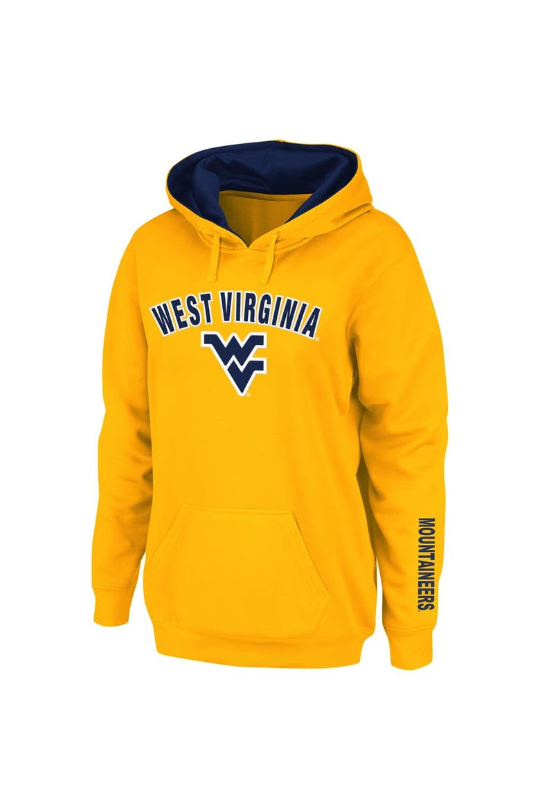 Women's Gold West Virginia Mountaineers Arch & Logo 1 Pullover Hoodie, Main, color, Gold