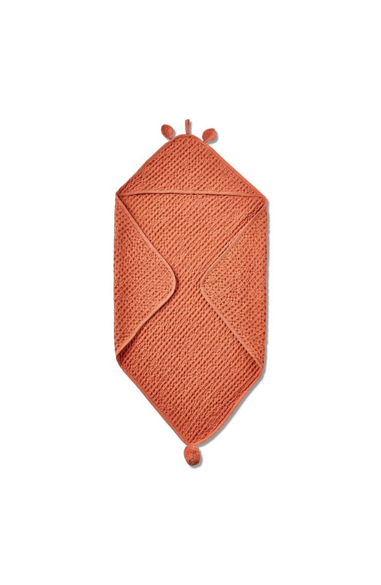 tag Bear Hooded Waffle Weave Baby Towel in Terracotta Orange, Main, color, Orange
