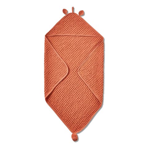 Bear Hooded Waffle Weave Baby Towel in Terracotta Orange