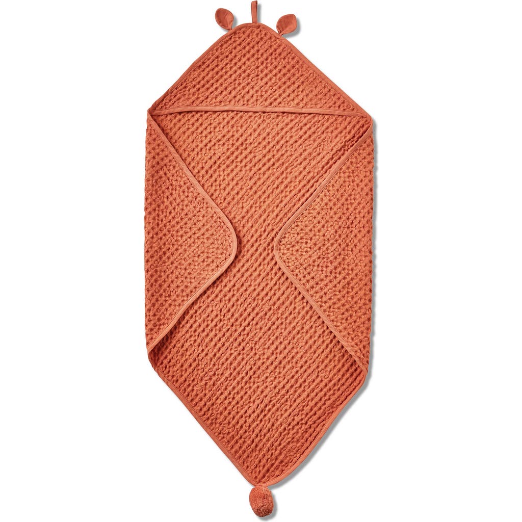 Tag Bear Hooded Waffle Weave Towel For Baby In Orange