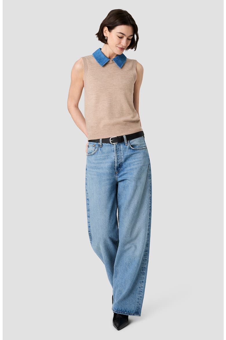 Babysoft Denim Collar Knit Vest, Alternate, color, TAUPE/ SKY BLUE VINTAGE