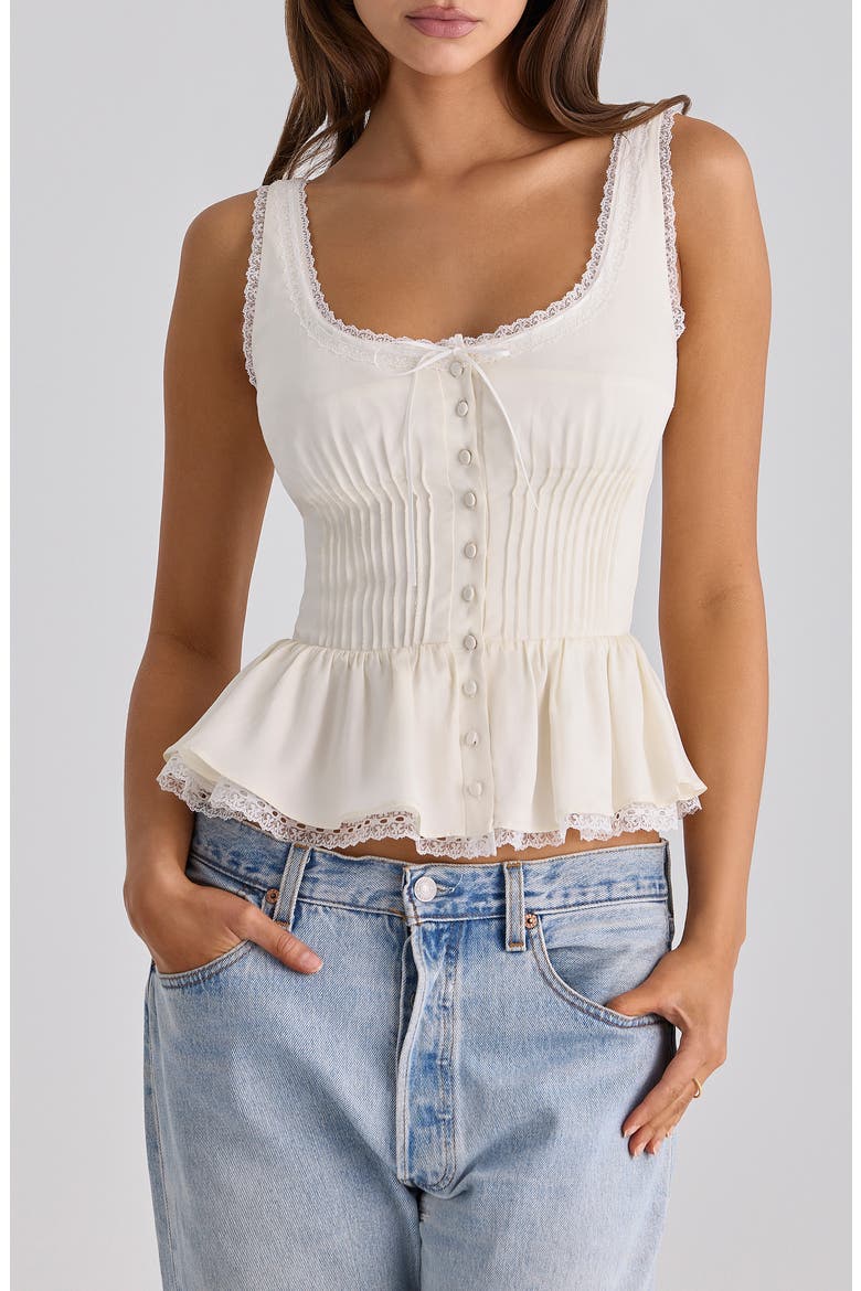 Effie Lace Trim Button-Up Dress, Main, color, WHITE