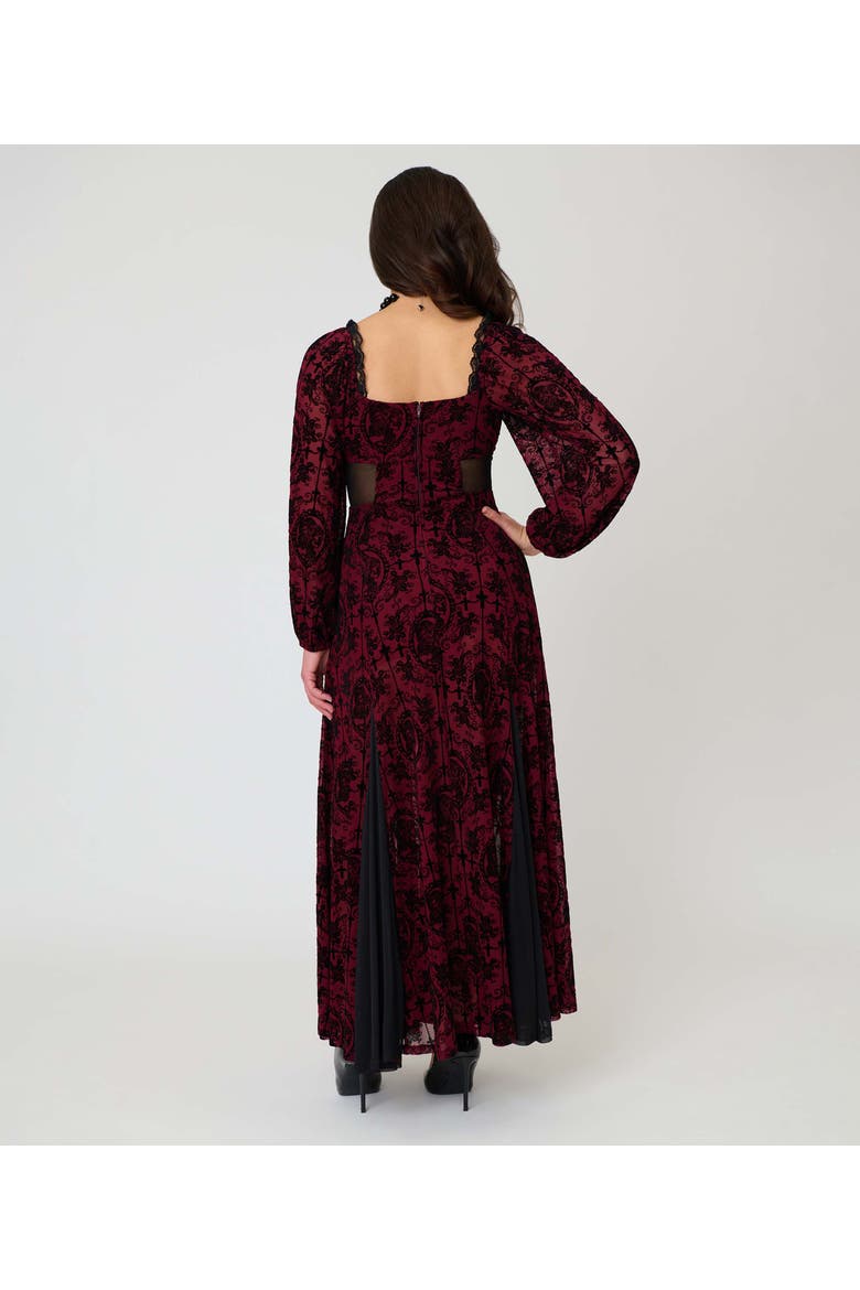 Sheer Spiderweb Godet Maxi Dress, Alternate, color, Red Swirling Floral Print