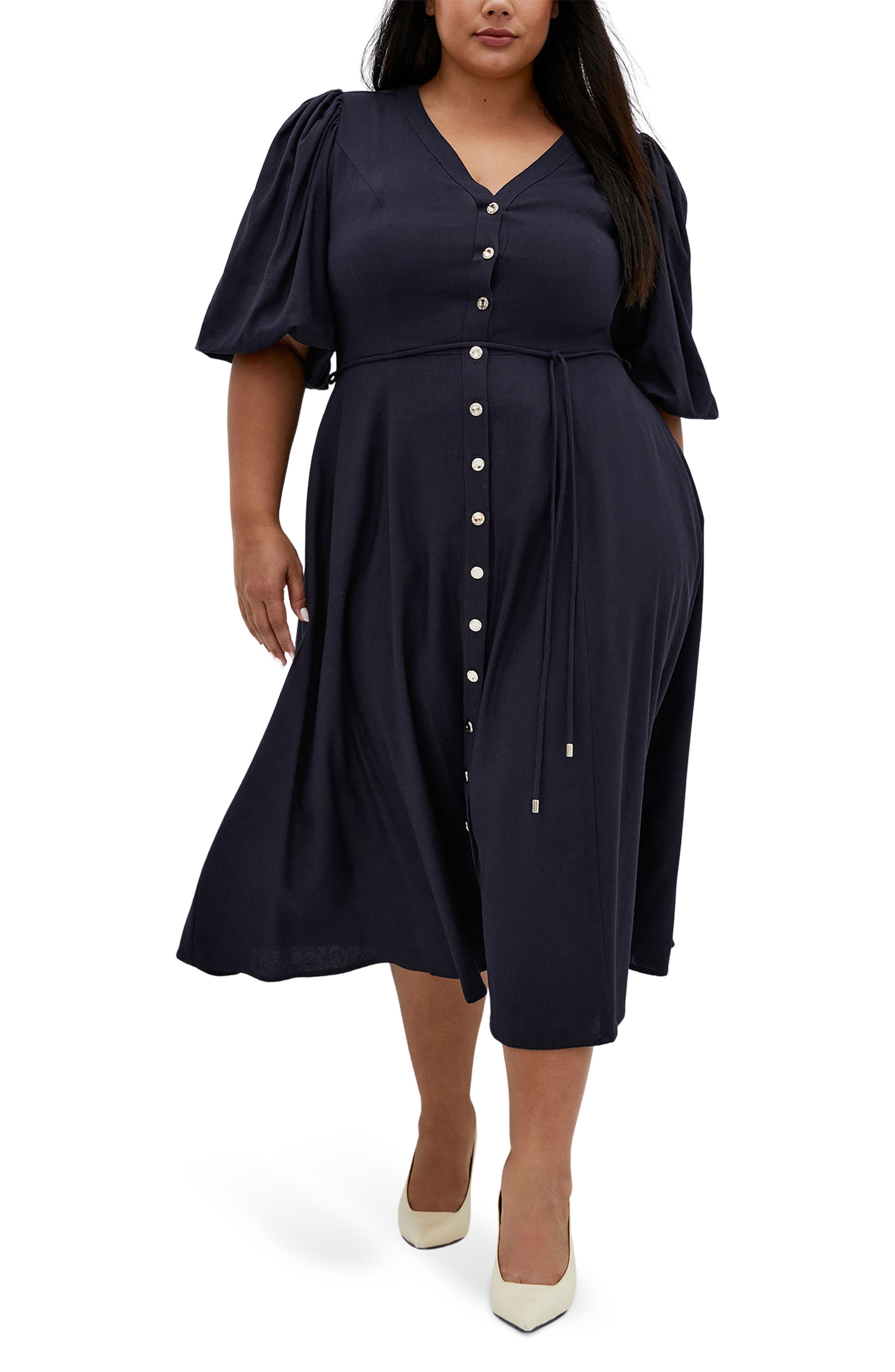 City Chic Dahlia Puff Sleeve Midi Dress
