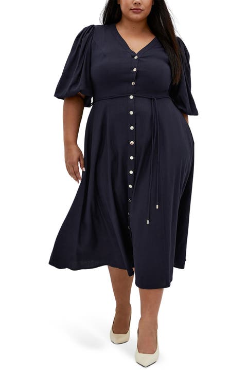 Dahlia Puff Sleeve Midi Dress (Plus)