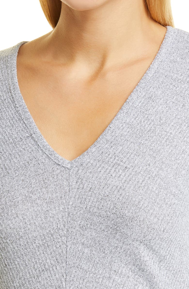rag & bone The Bias Rib Knit Long Sleeve V-Neck Top, Alternate, color, Ltgrey