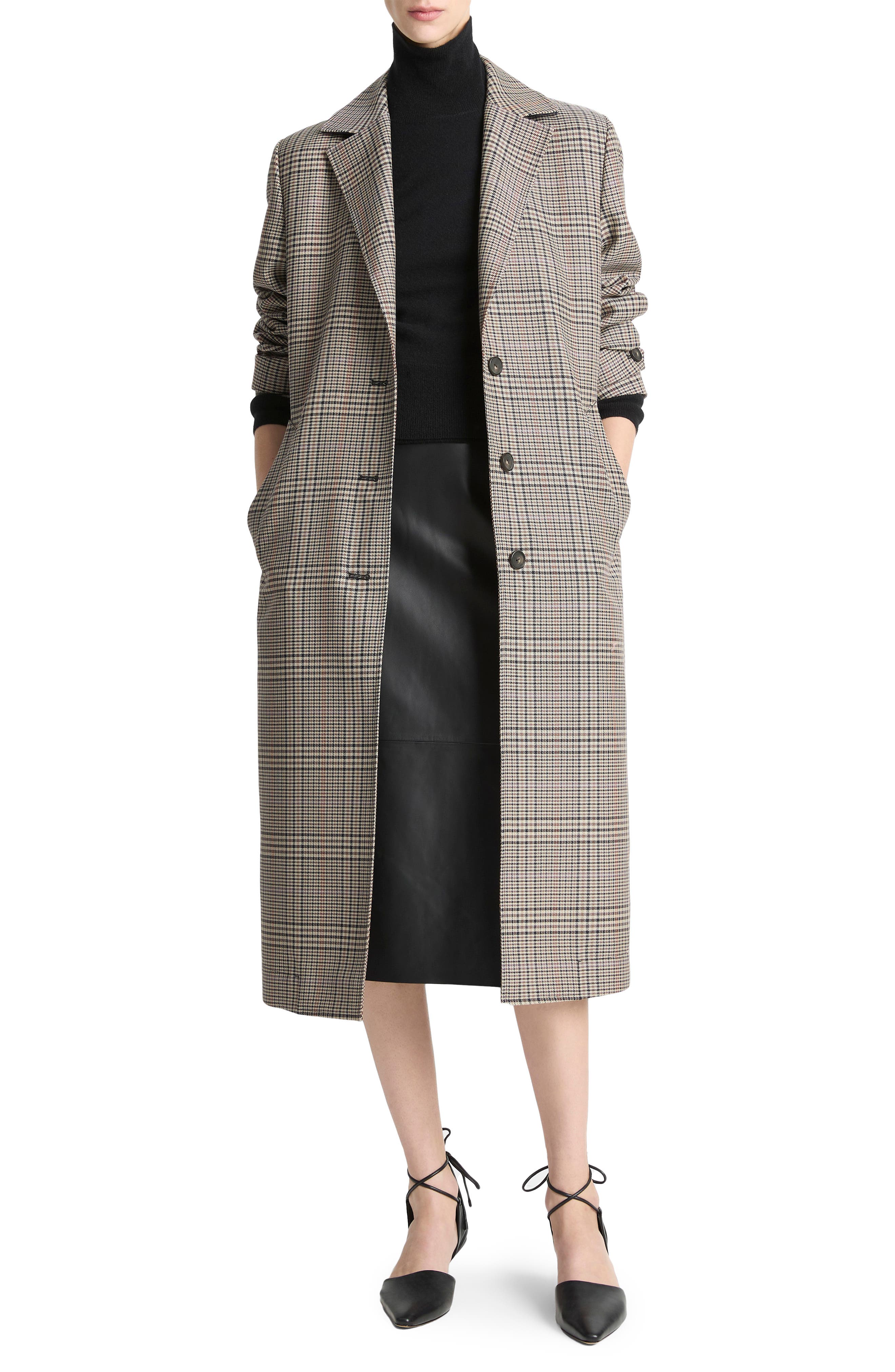 Vince Pressed Plaid Wool Blend Coat