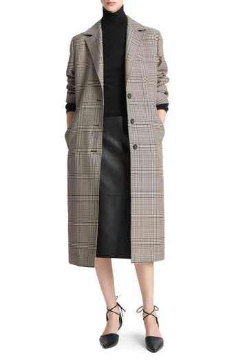Vince Pressed Plaid Wool Blend Coat