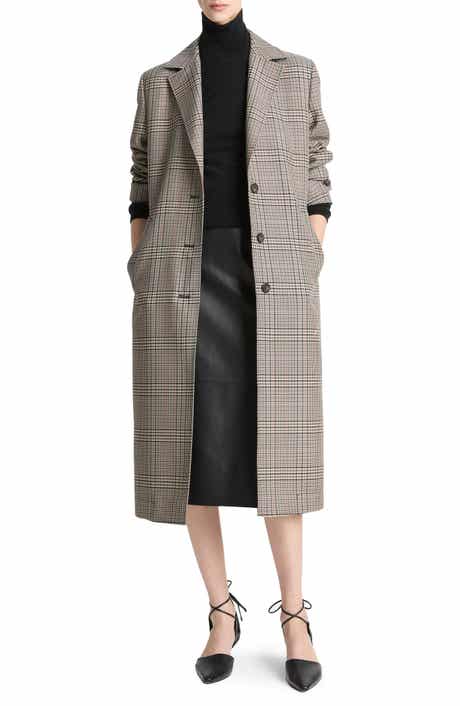 Vince Pressed Plaid Wool Blend Coat