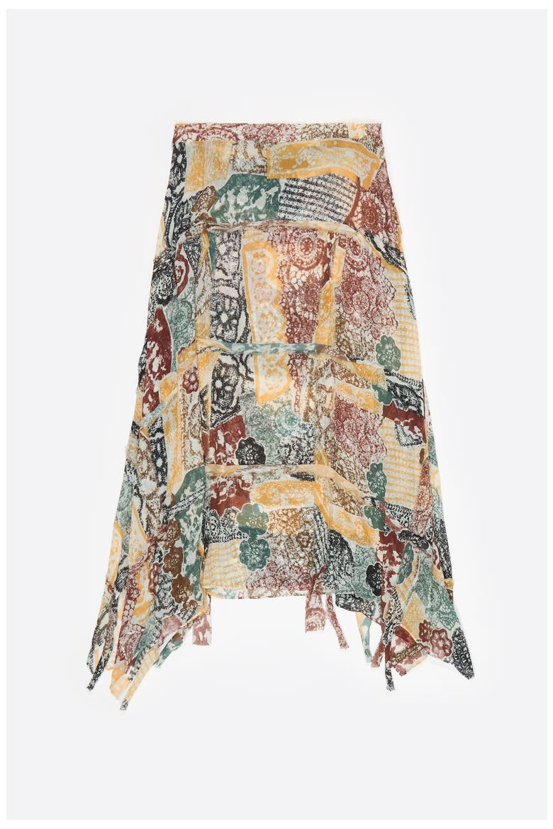 Lace Fluid Irregular Fringed Skirt, Alternate, color, LACE PRINT IVORY