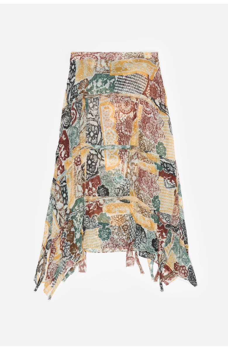 Bimba y Lola Lace Fluid Irregular Fringed Skirt, Alternate, color, Lace Print Ivory