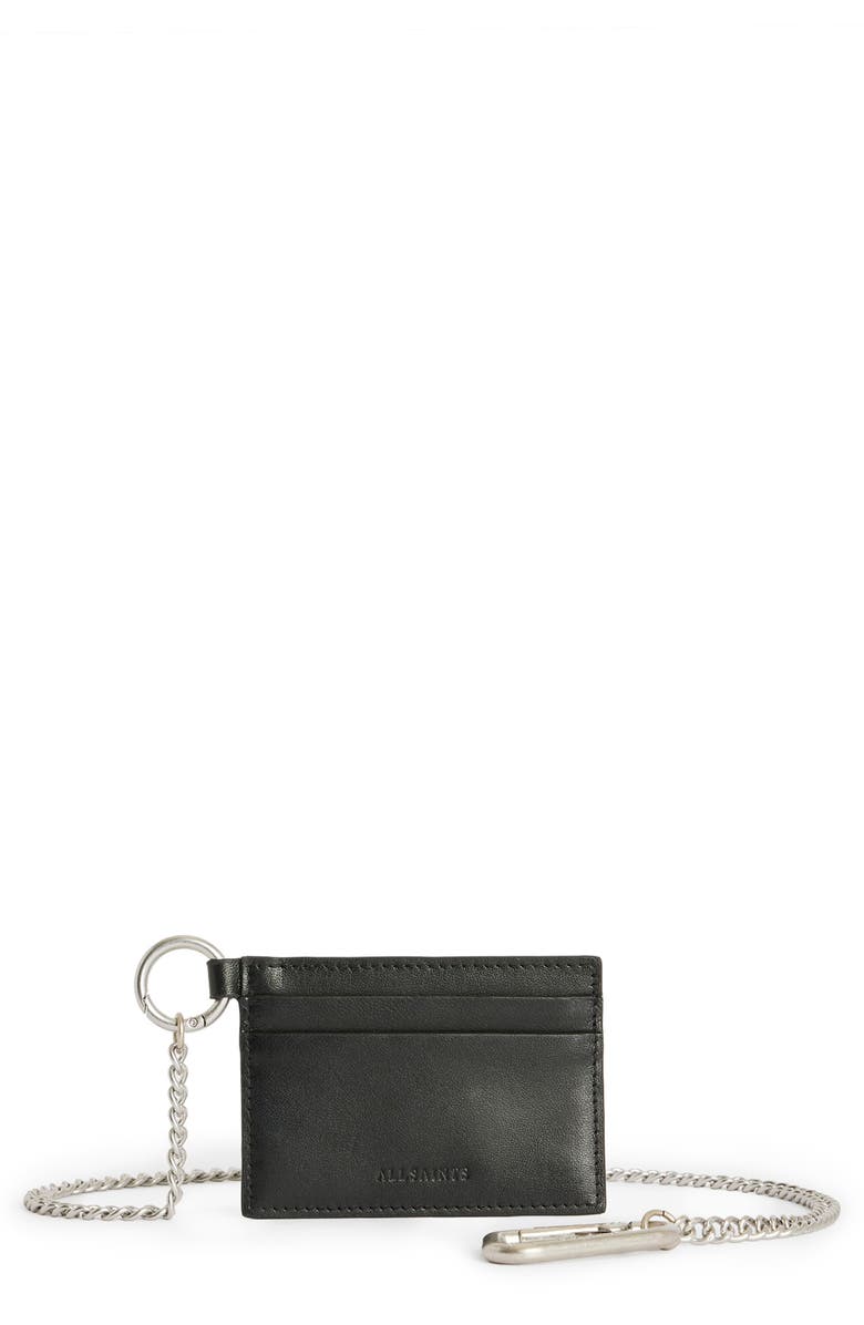 AllSaints Makoto Chain Leather Card Holder, Main, color,