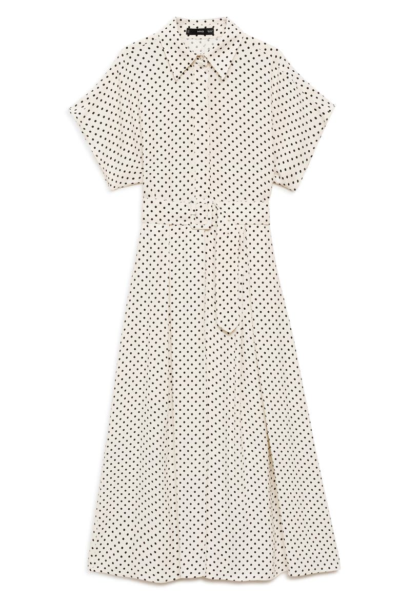 Adela Polka Dot Belted Shirtdress, Main, color, OFF WHITE