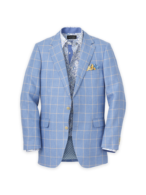 Linen Blend Windowpane Single Breasted Notch Lapel Sport Coat