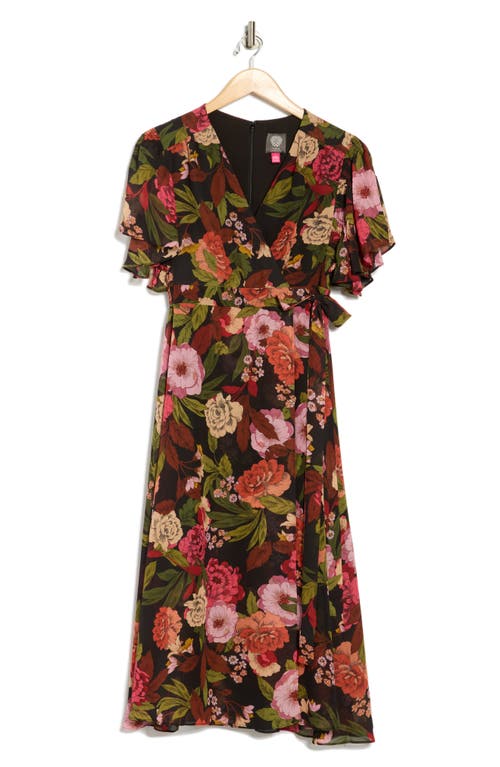 Vince Camuto Floral Flutter Sleeve Chiffon Faux Wrap Dress In Multi