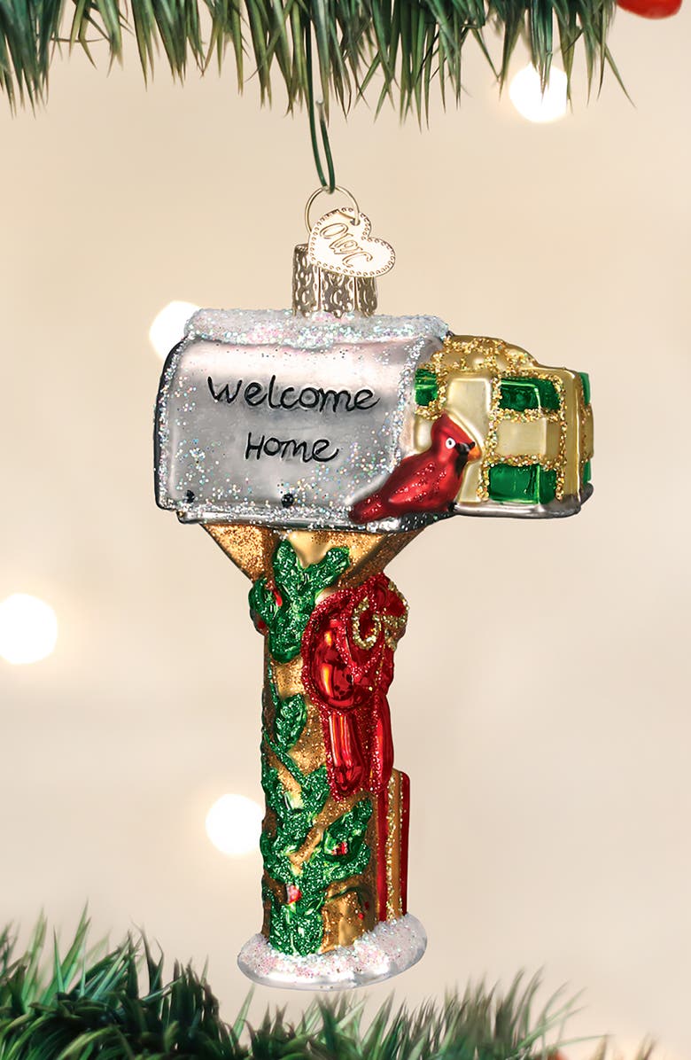 Old World Christmas Welcome Home Mailbox Glass Ornament, Alternate, color, Silver/Gold