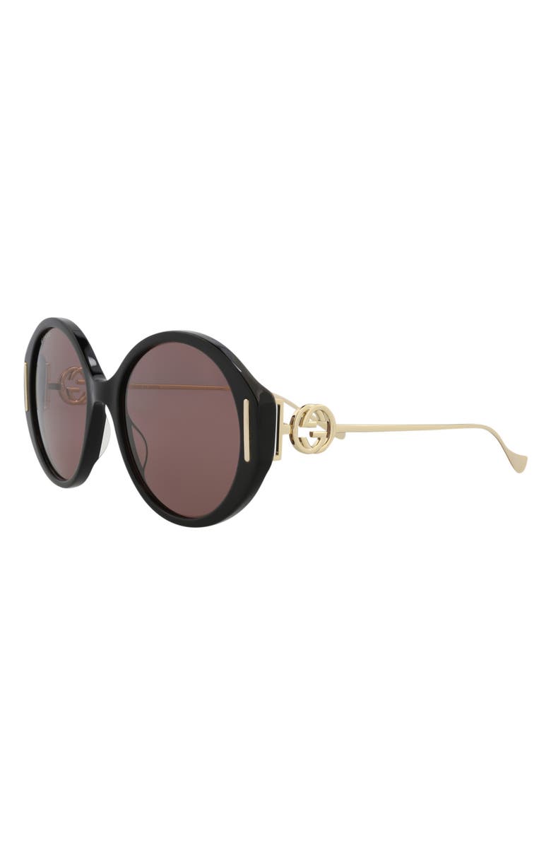 Gucci 57mm Novelty Round Sunglasses, Alternate, color, Black Gold Brown