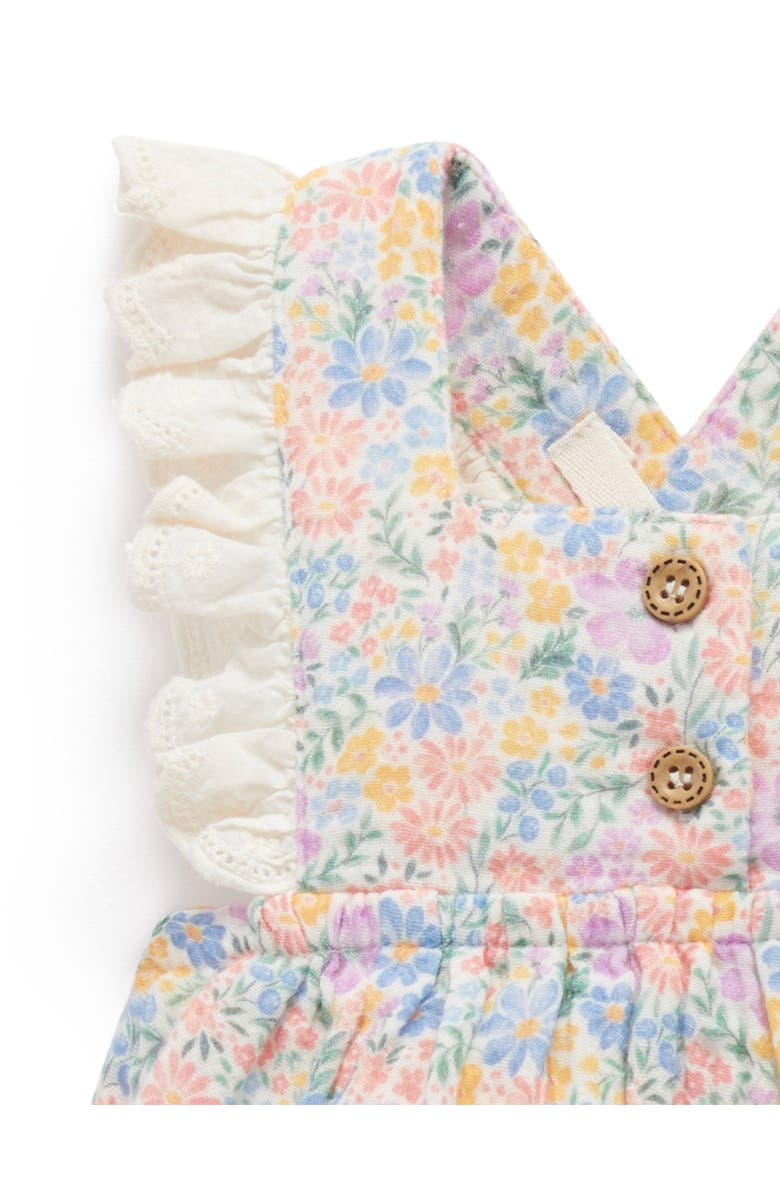 Purebaby Floral Frilly Romper, Alternate, color, Isabella Print