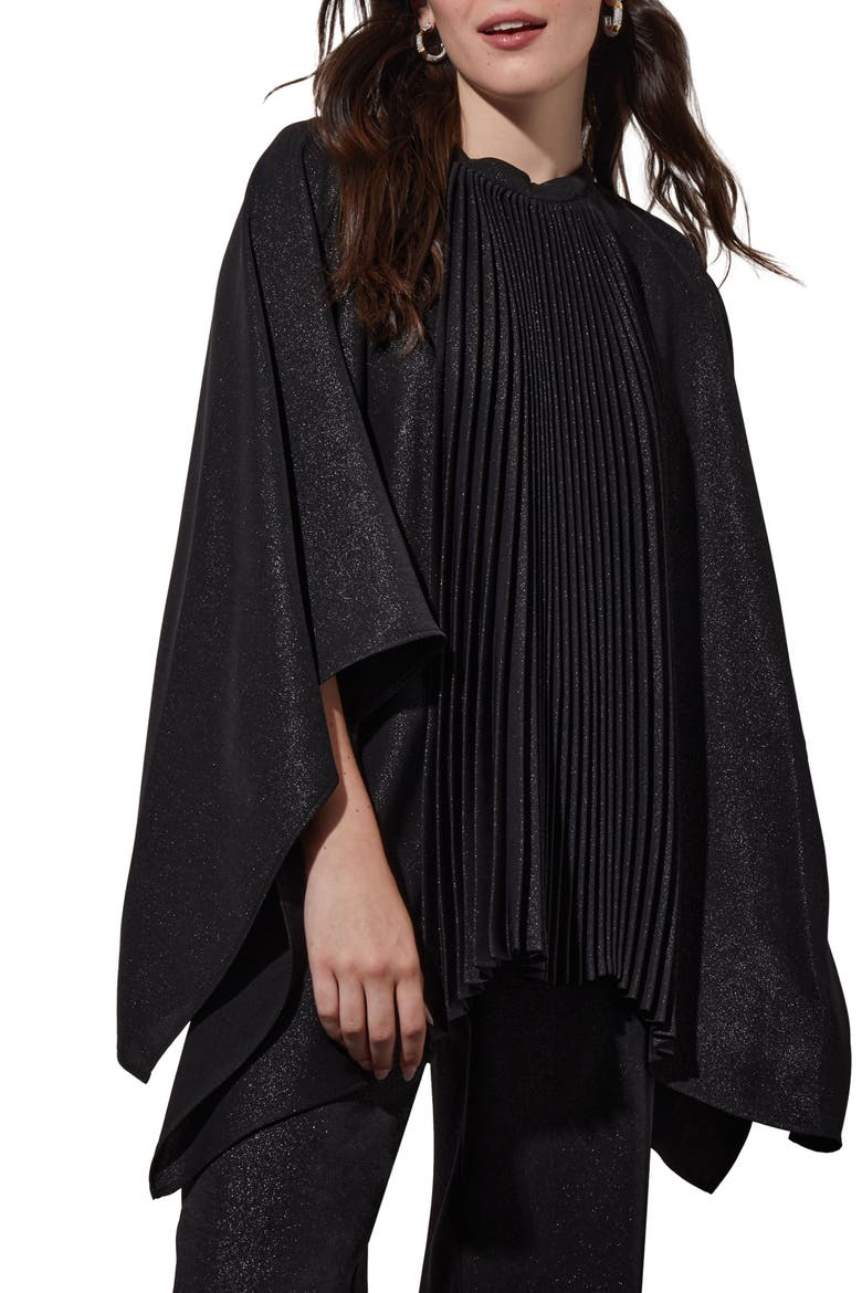 Shimmering Pleated Woven Top, Main, color, BLACK/ SILVER