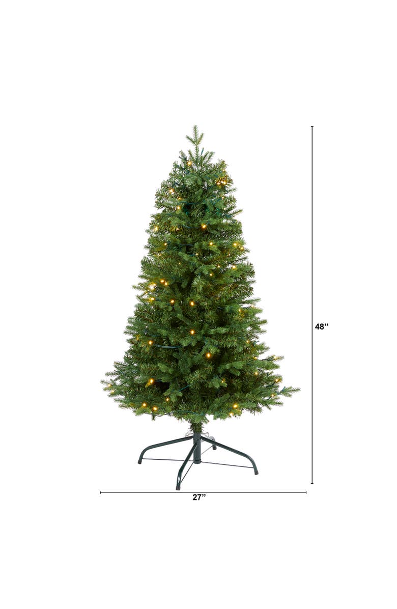 NEARLY NATURAL 4-ft Vermont Fir Artificial Christmas Tree with 100 Clear LED Lights, Alternate, color, Green