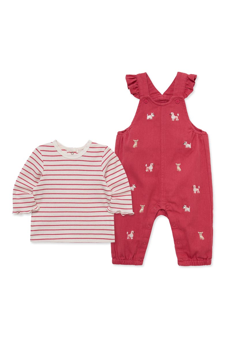 Puppies Overalls & T-Shirt Set, Alternate, color, PINK