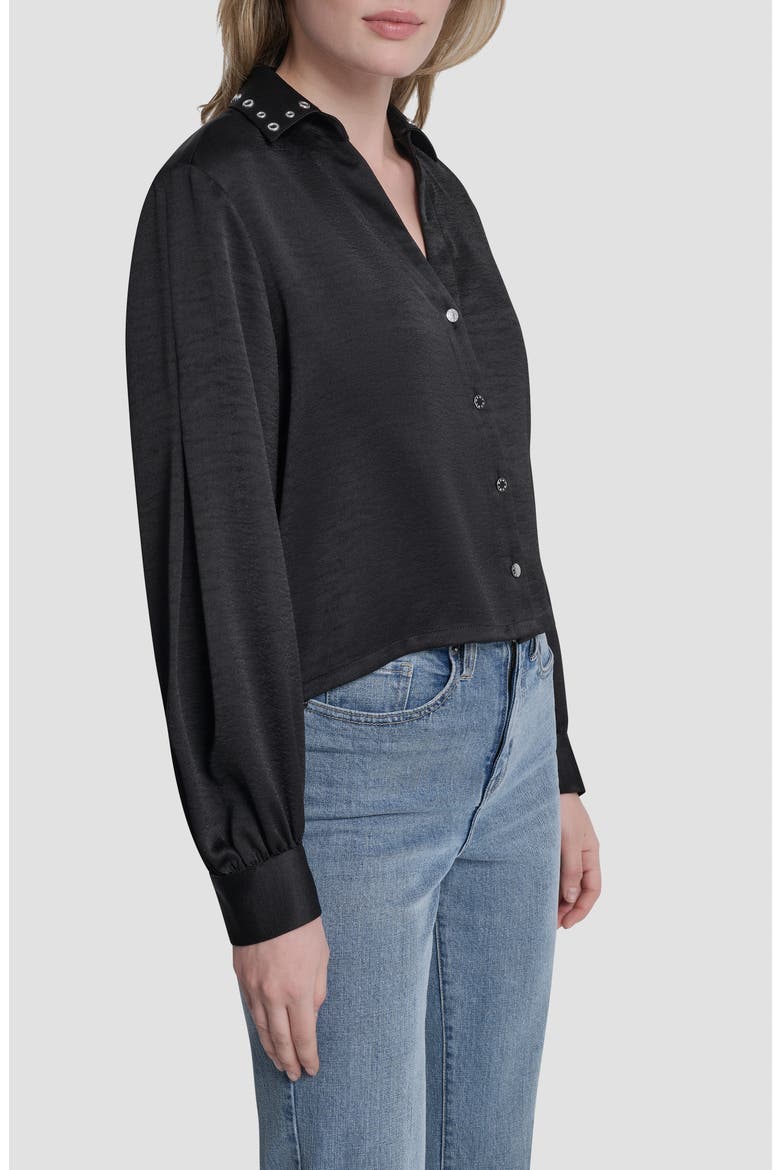 Grommet Collar Button-Up Shirt, Alternate, color, BLACK