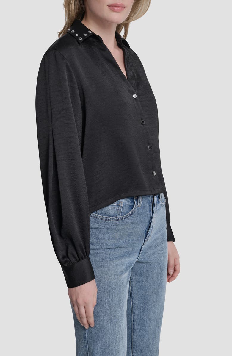 DKNY Grommet Collar Button-Up Shirt, Alternate, color, Black