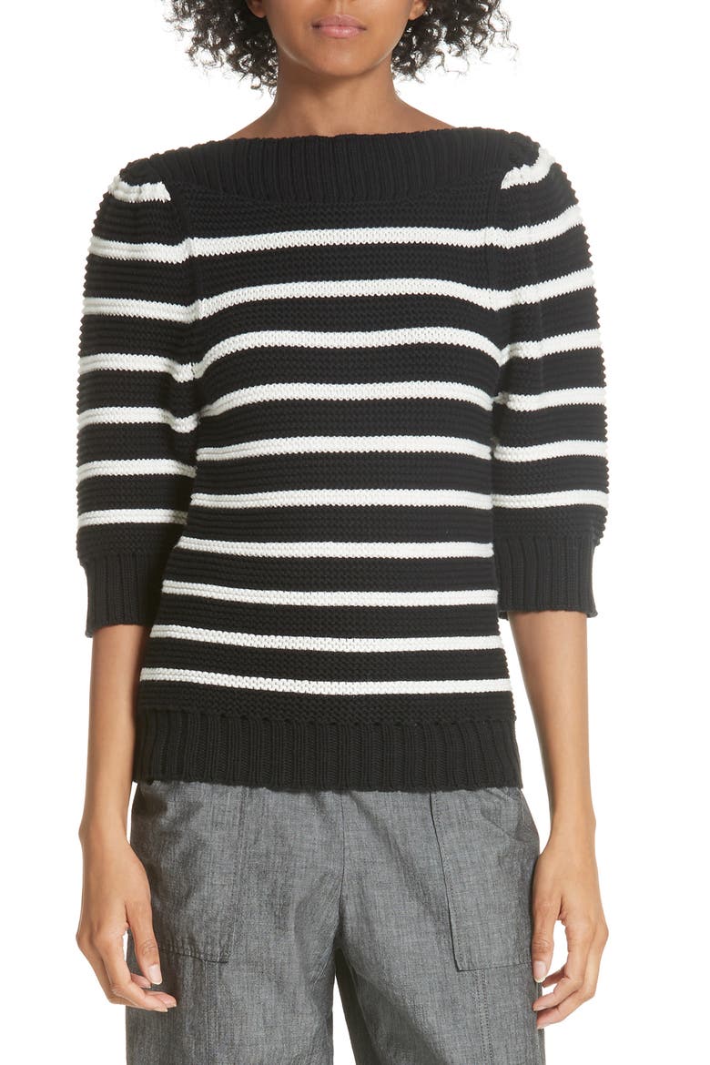 Puff Sleeve Stripe Sweater, Main, color, BLACK COMBO