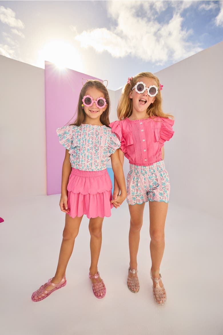 Kids' Shirred Scallop Shorts, Alternate, color, Marguerite Floral Pink