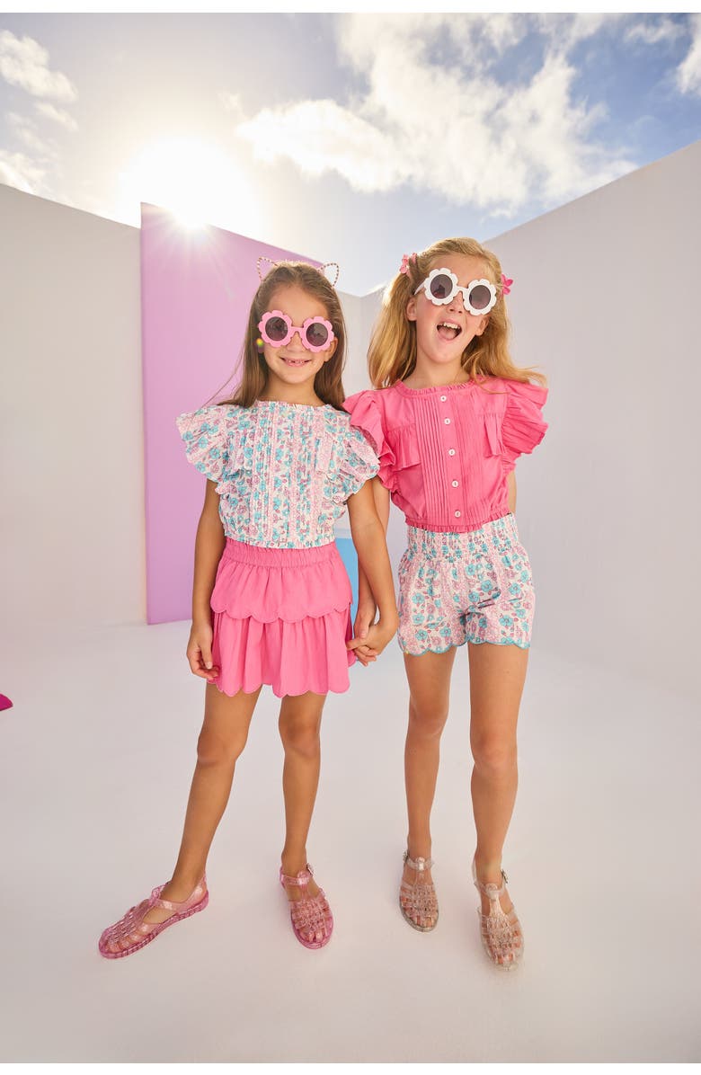 BISBY Kids' Shirred Scallop Shorts, Alternate, color, Marguerite Floral Pink