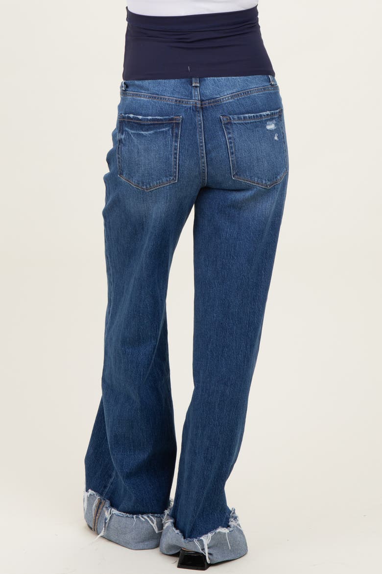 Distressed Cuffed Baggy Wide Leg Maternity Jeans, Alternate, color, Navy Blue