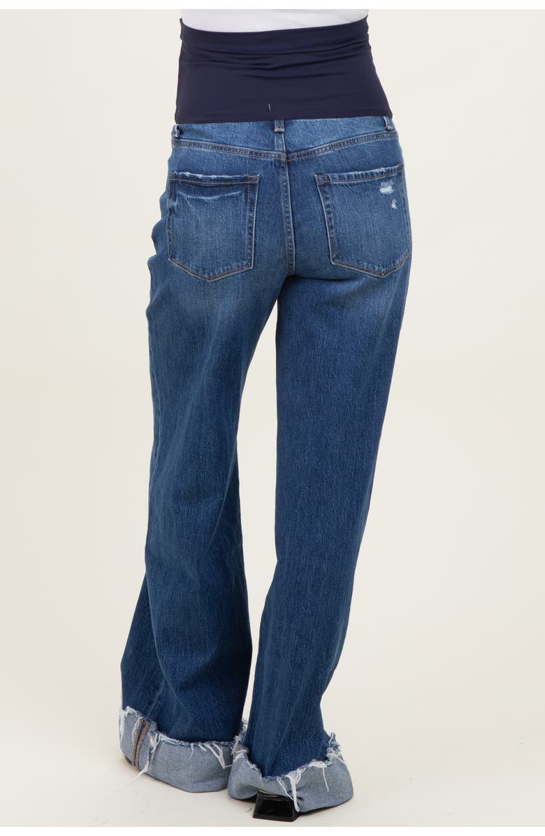 PinkBlush Distressed Cuffed Baggy Wide Leg Maternity Jeans, Alternate, color, Navy Blue