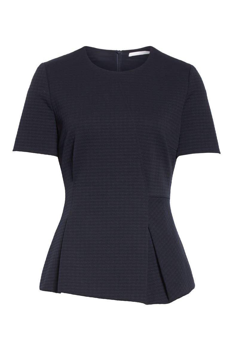 Itadara Houndstooth Peplum Top, Alternate, color, DARK NAVY