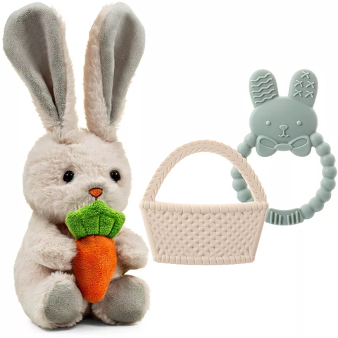 Easter Plush Bunny and Silicone Teether Gift Set 3-Piece
