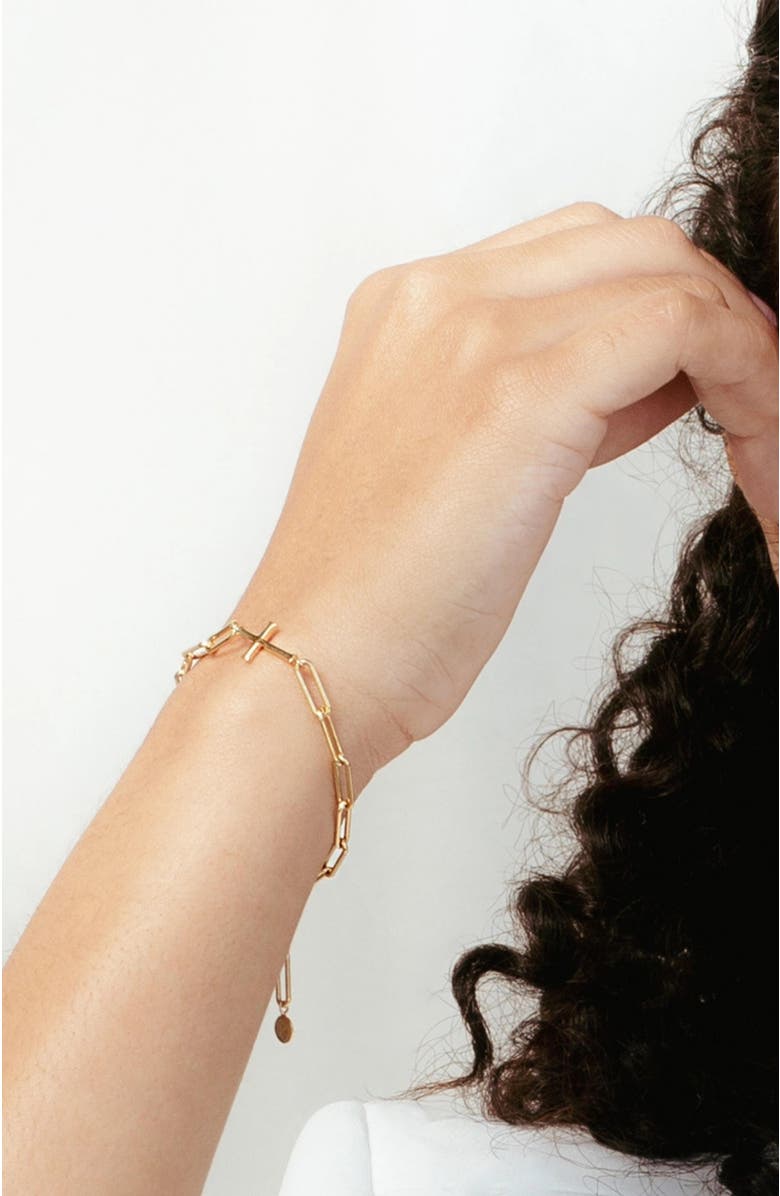 Rizen Jewelry Chain Breaker Cross Bracelet, Alternate, color, 18K Gold Plated
