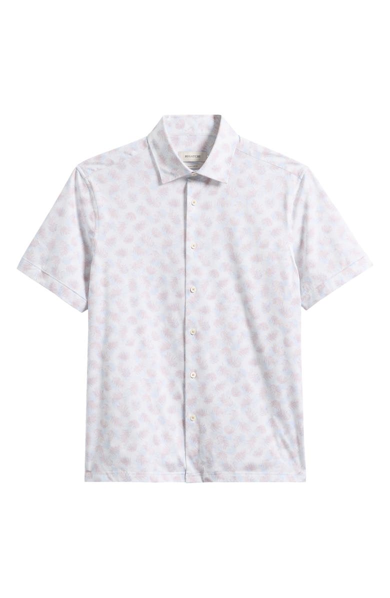 Bugatchi Milo OoohCotton<sup
®</sup
Palm Leaf Print Short Sleeve Button-Up Shirt, Main, color,
