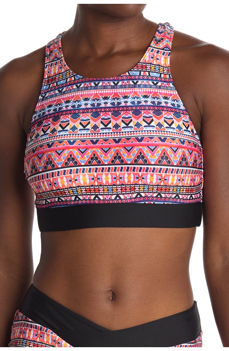 NEXT BY ATHENA Daylight Geometric Print Racerback Bikini Top, Main, color,