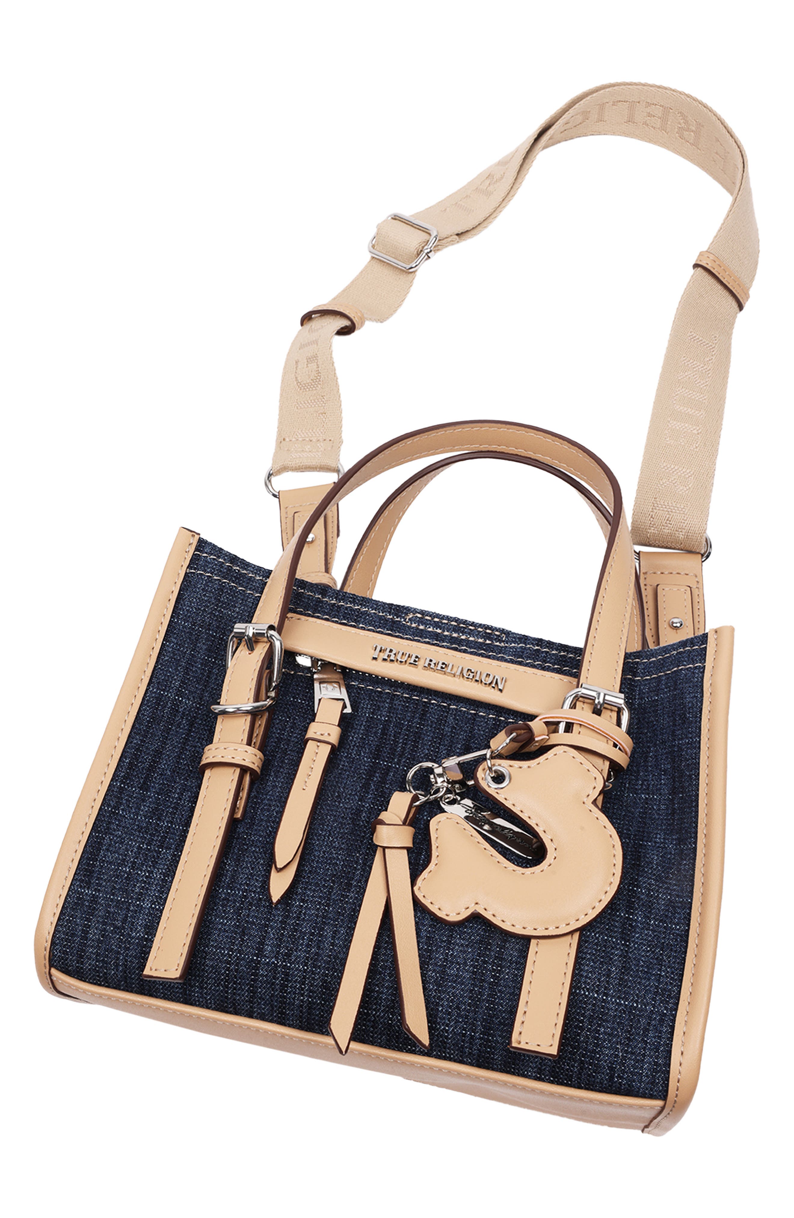 True Religion Denim Dangle Mini Tote, Alternate, color, Dark Denim