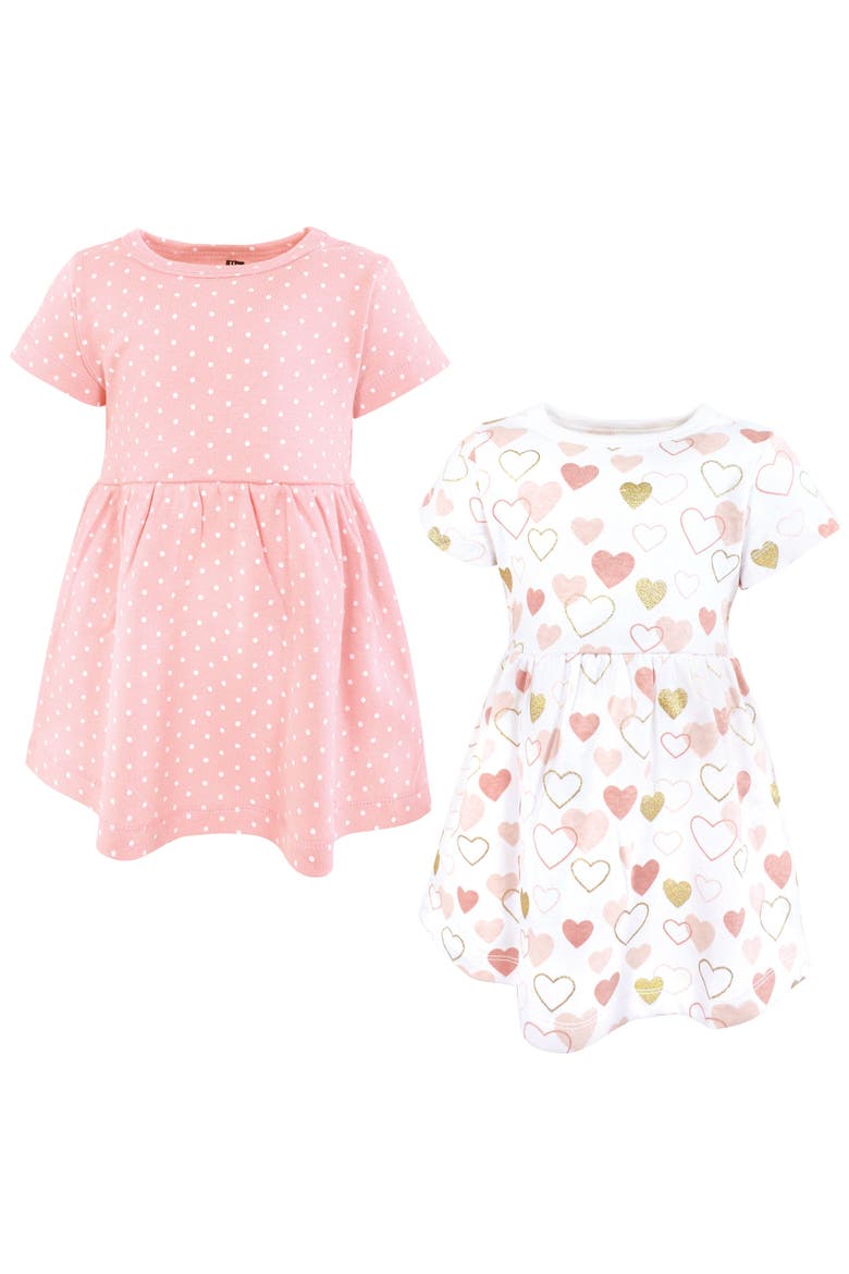 Cozy Stylish Baby Dress 2Pk, Main, color, Gold Pink Hearts