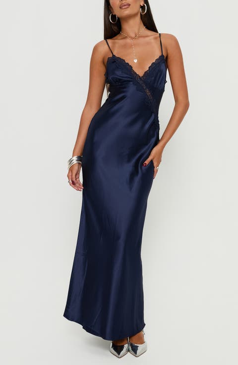 Madelene Lace Trim Satin Gown
