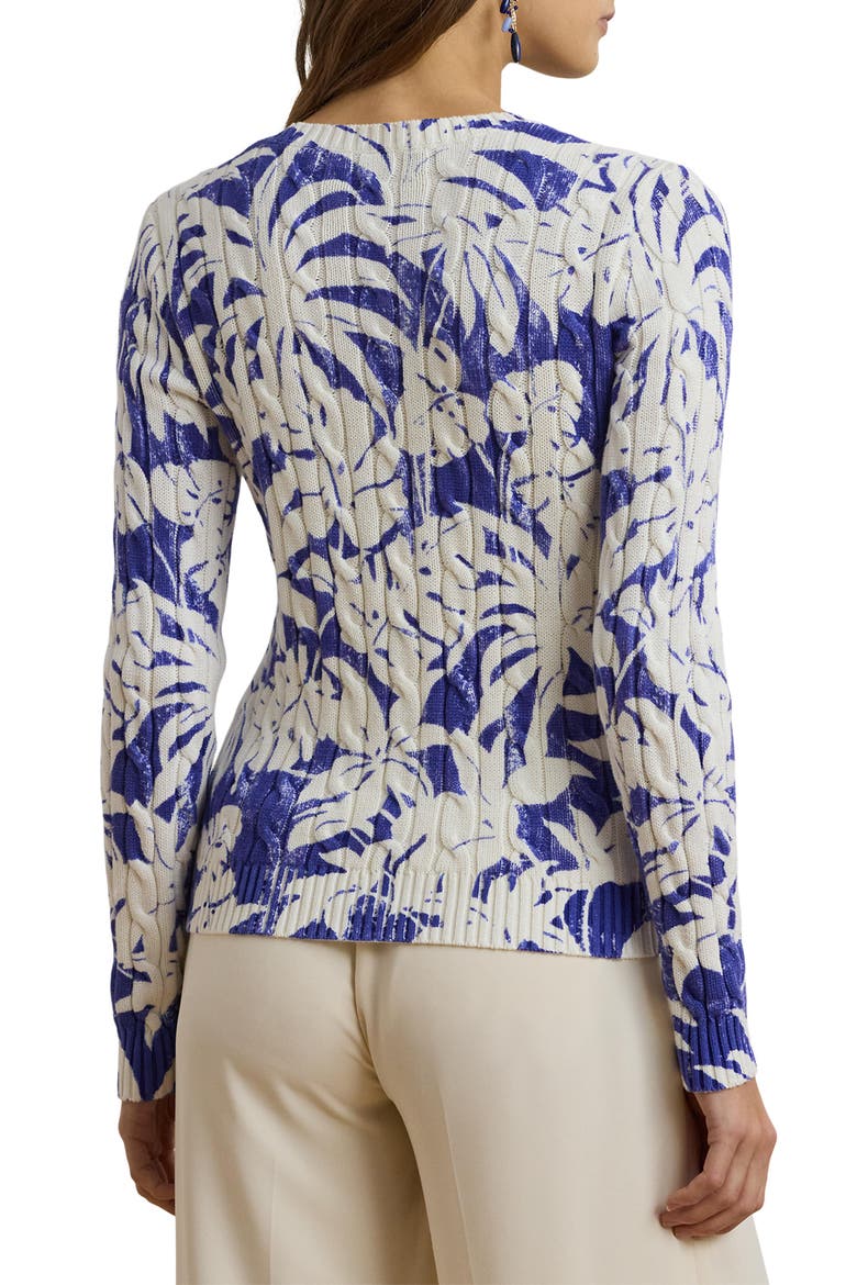 Cable Knit Cotton Sweater, Alternate, color, WHITE/BLUE