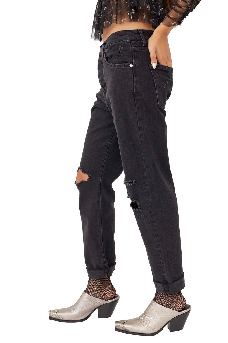 Bren Distressed Boyfriend Jeans, Alternate, color, BLACK