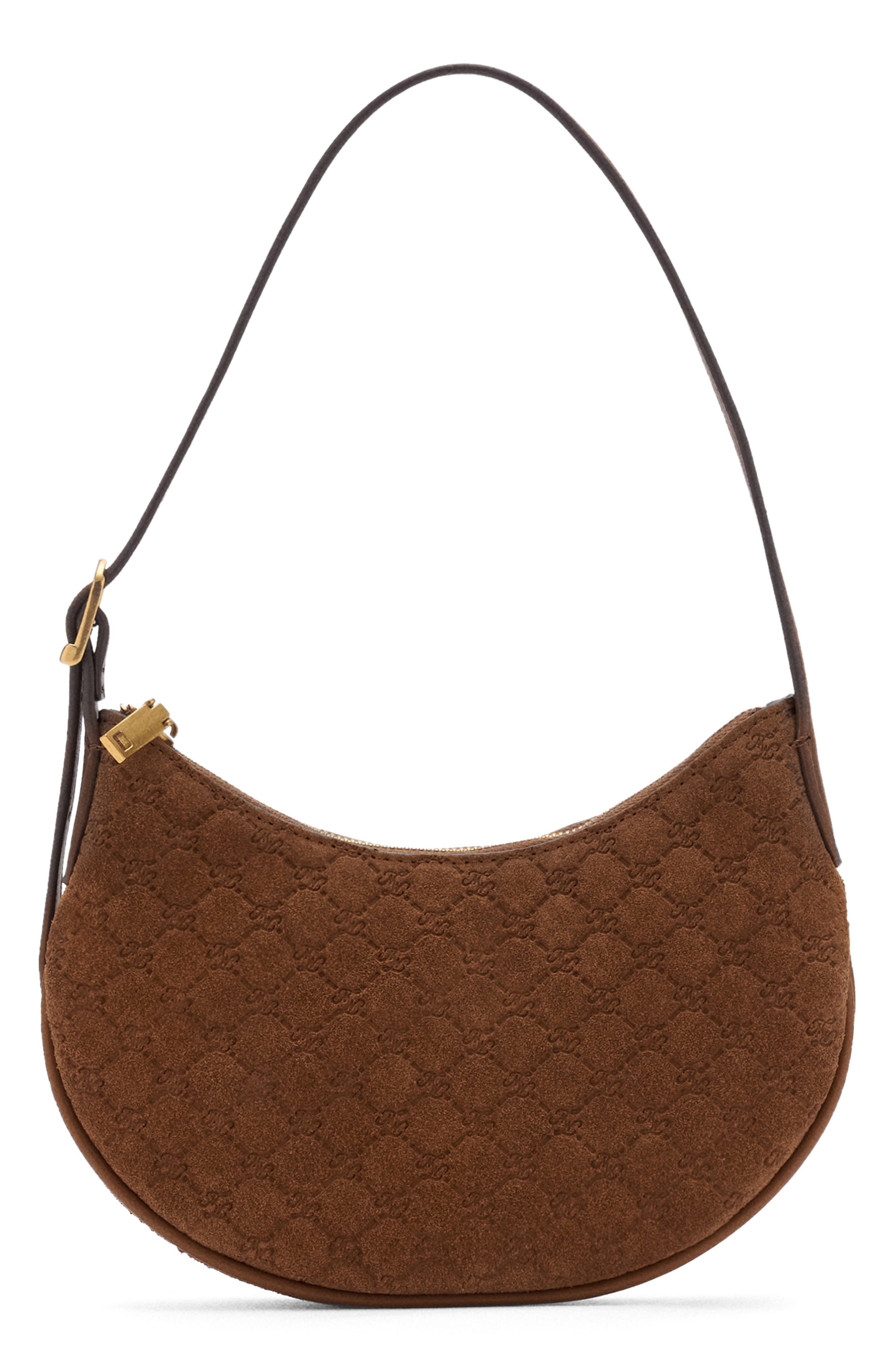 MANGO Debossed Monogram Suede Shoulder Bag, Main, color, 