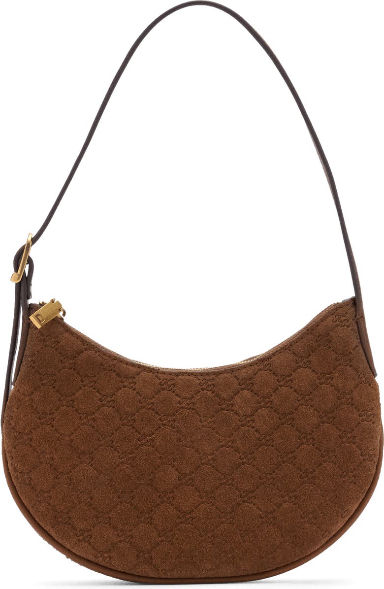 MANGO Debossed Monogram Suede Shoulder Bag, Main, color,