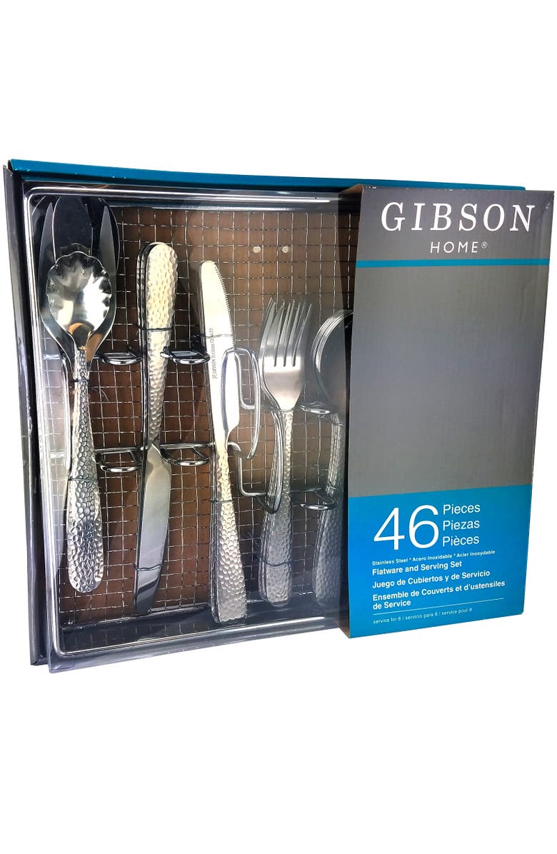 Gibson Home Hamme 46 Piece Flatware Set with Wire Caddy, Alternate, color, Metallic Silver