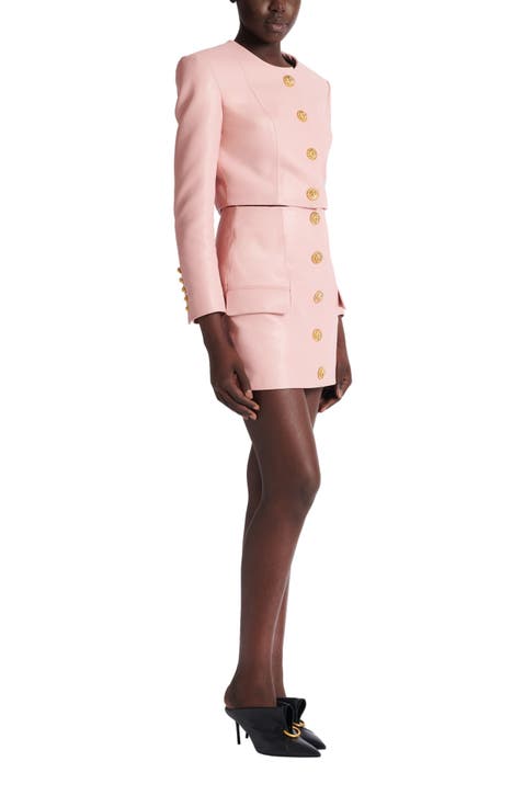 Short lambskin skirt with buttons